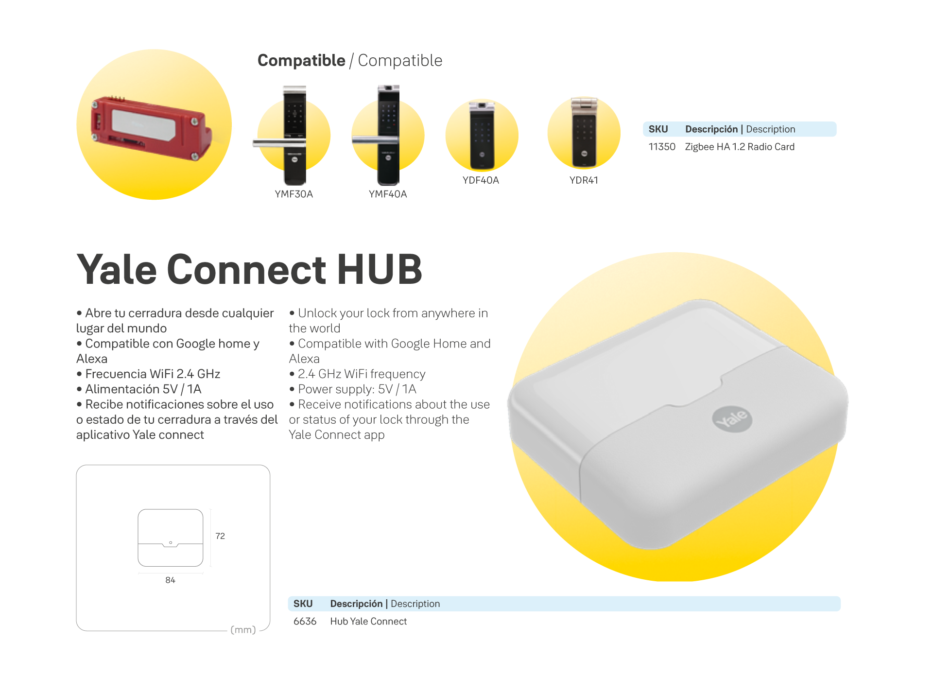Módulo de conexión Yale Connect HUB + Zigbee YMF - YDF