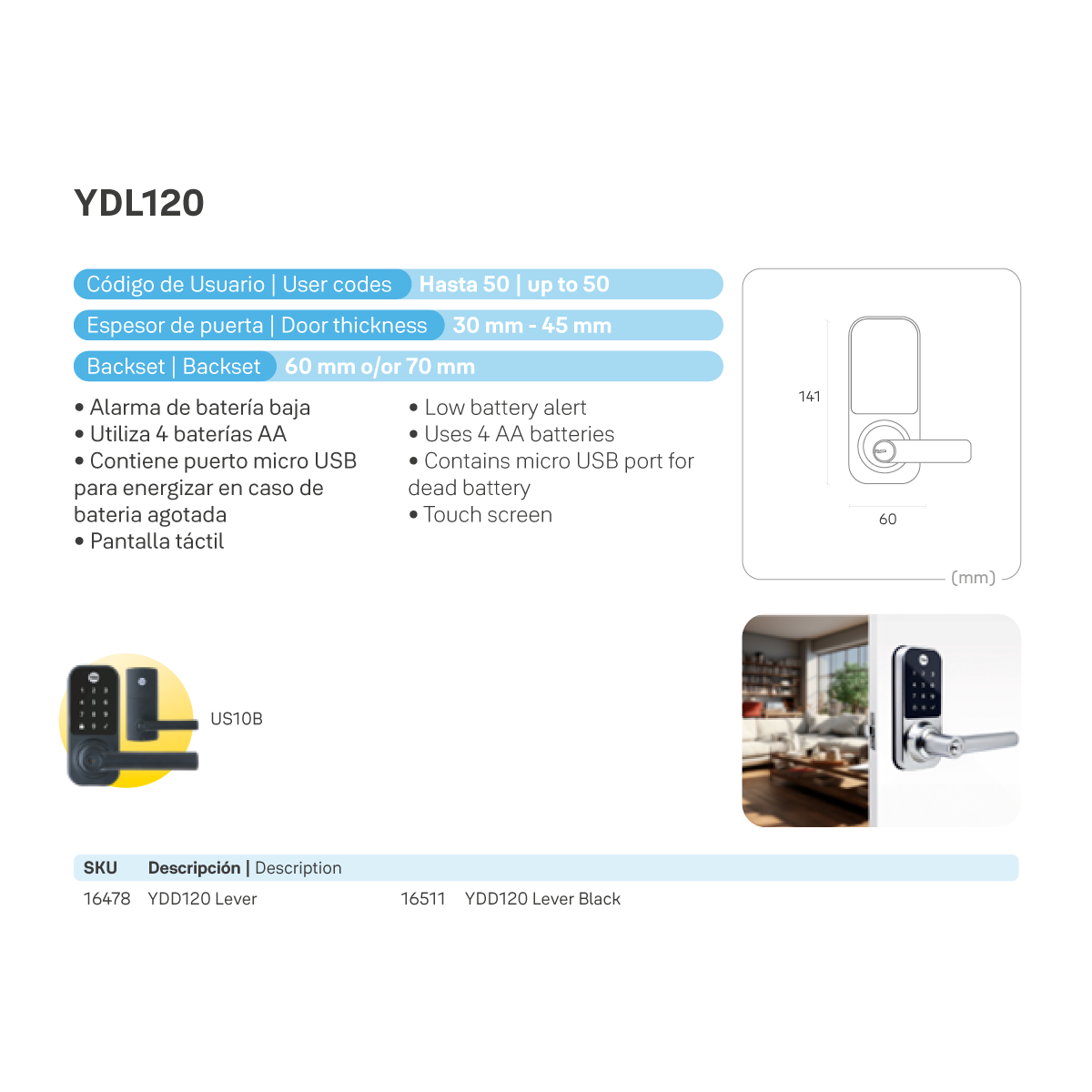 Cerrojo Digital YDL120 Negro