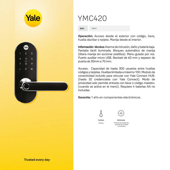 Cerradura de embutir Digital YMC420 + kit apertura con celular