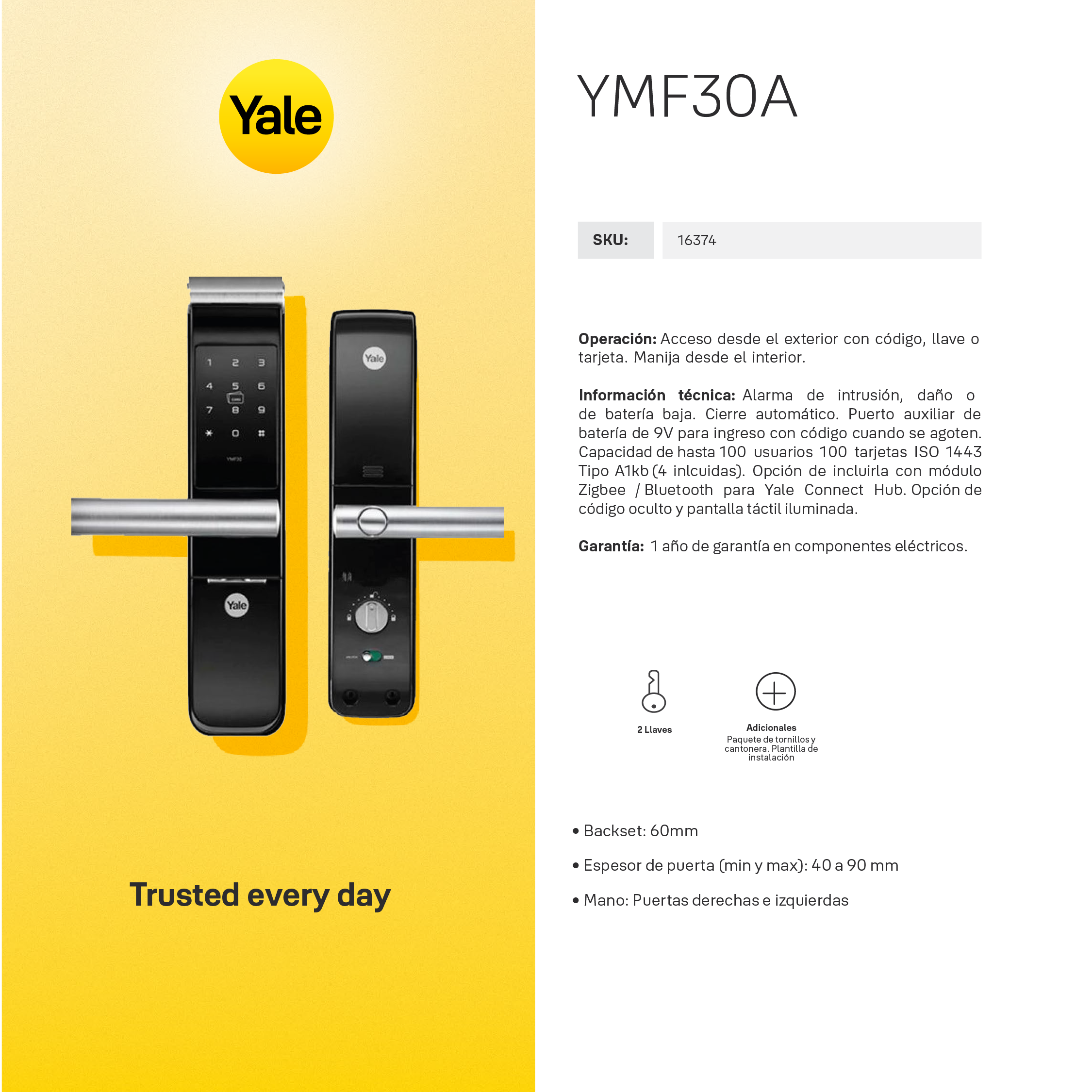 Cerradura Digital YMF30A + kit apertura con celular