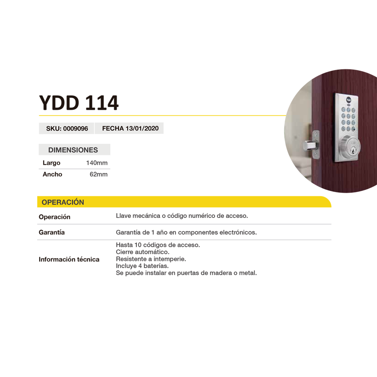 Cerrojo Digital YDD114