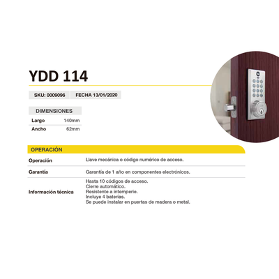 Cerrojo Digital YDD114