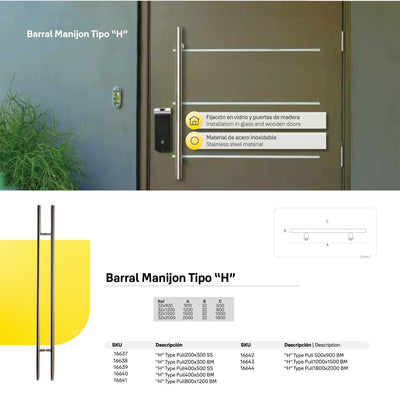 Barral Manijon Tipo "H" Negro 500x900 mm