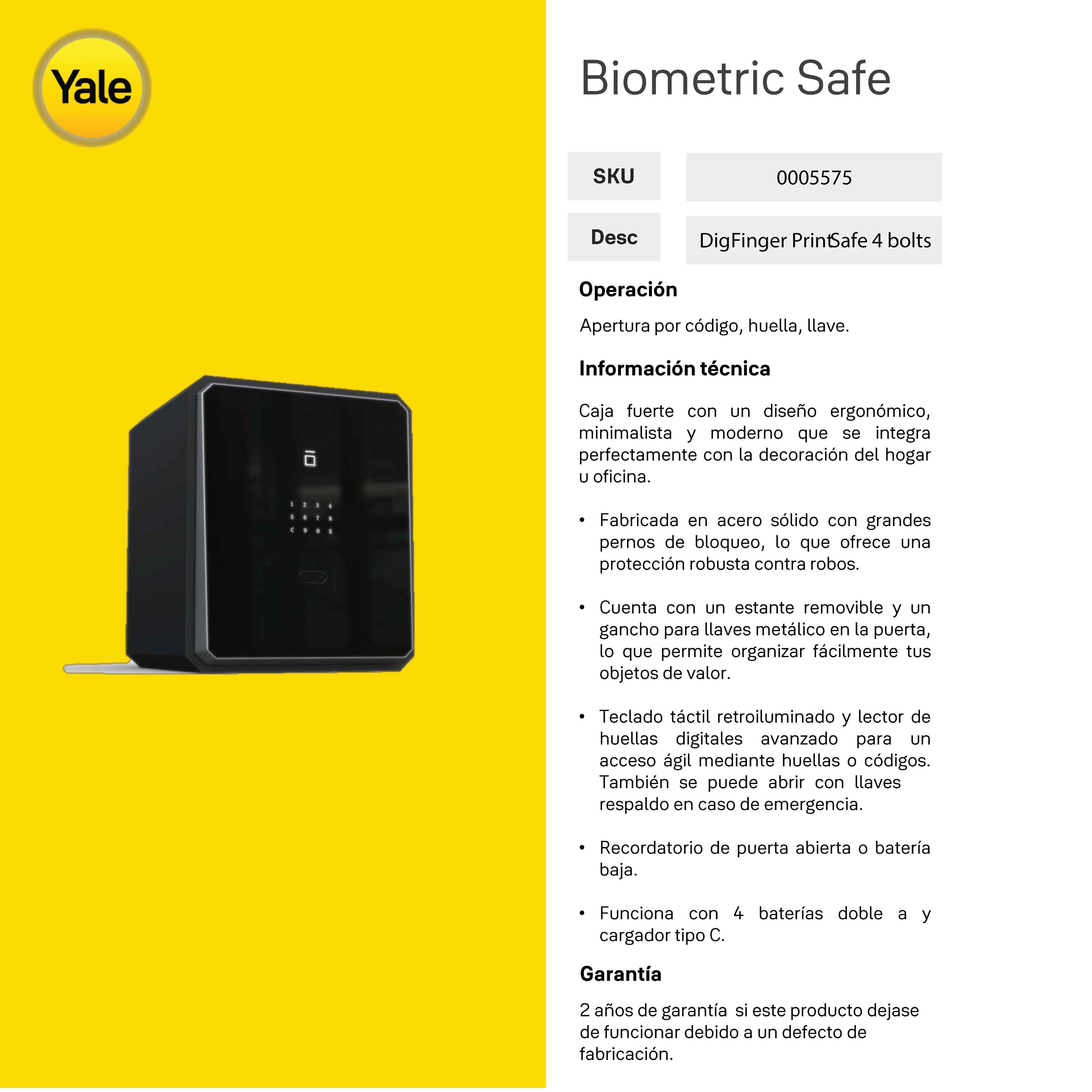 Caja fuerte biométrica táctil