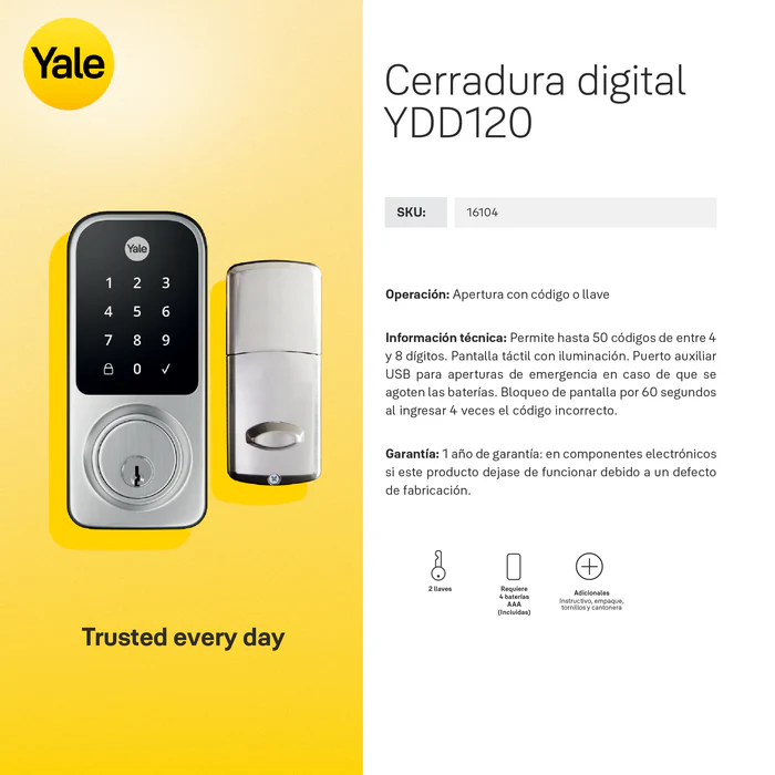 Cerrojo digital YDD120 Plateada