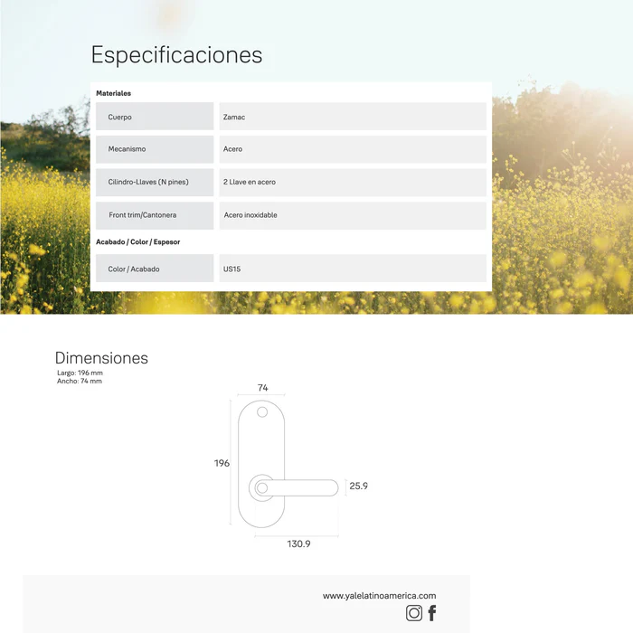 Cerradura de embutir Digital YMC420 + kit apertura con celular