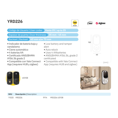 Cerrojo Digital YRD226