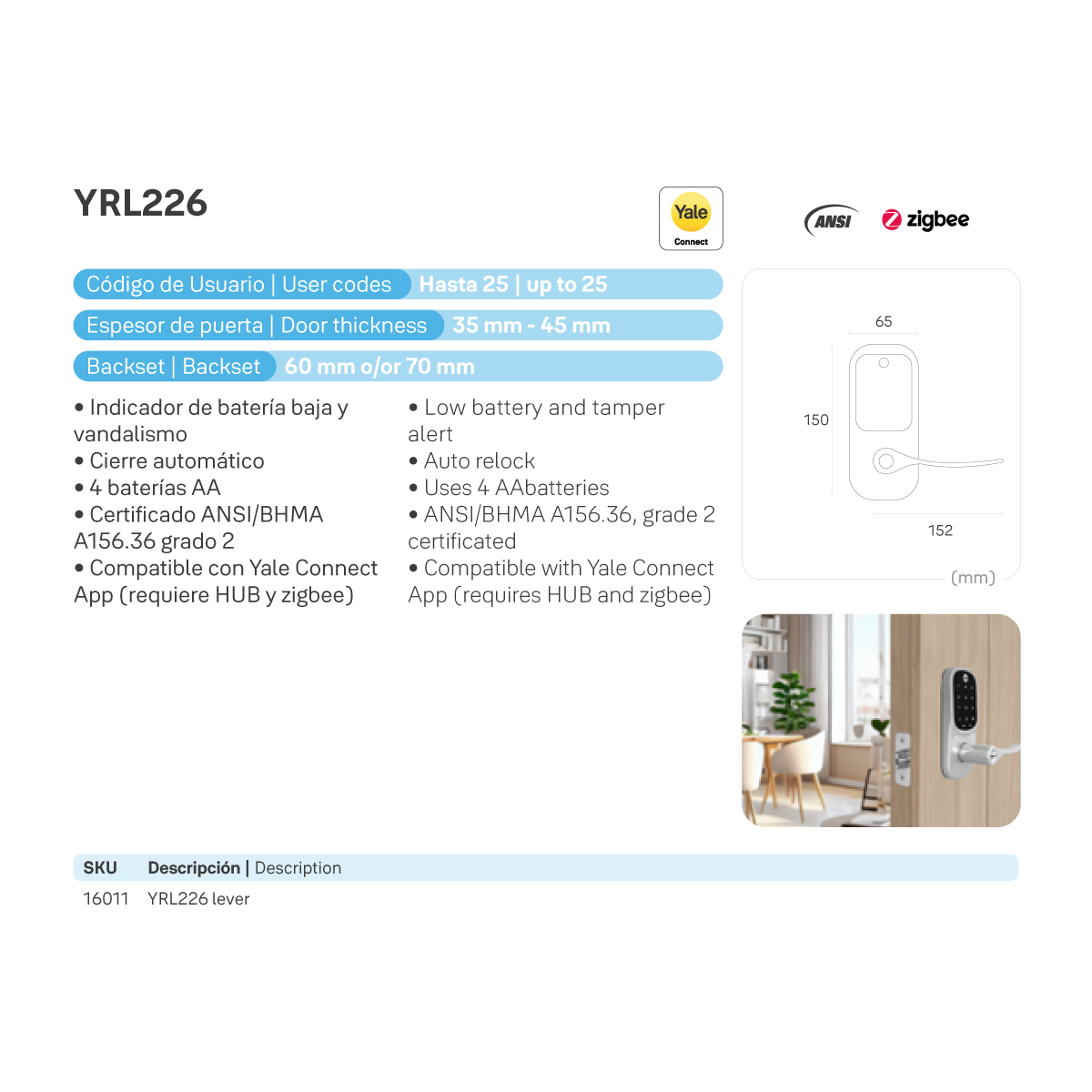 Cerrojo Digital YRL226