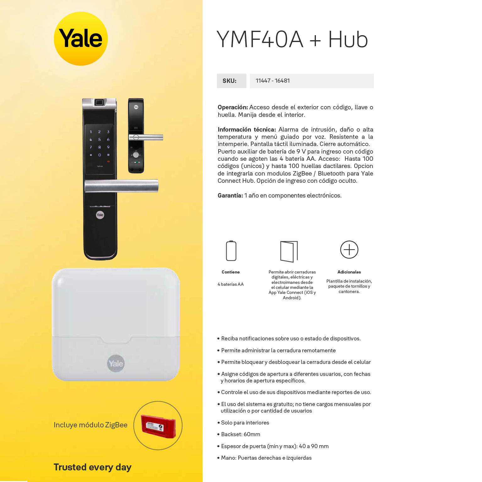 Cerradura digital YMF40A + kit apertura con celular