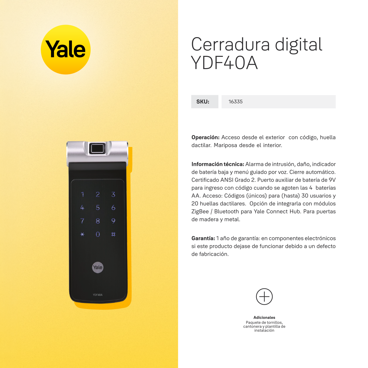 Cerrojo Digital YDF40A + kit apertura con celular