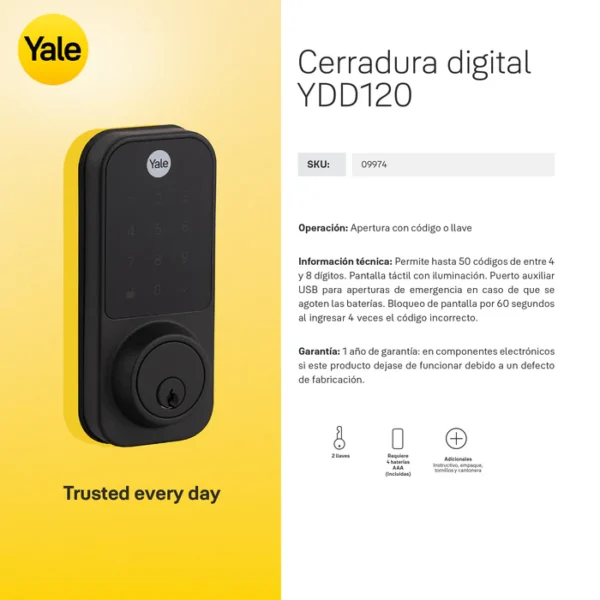 Cerrojo digital YDD120 Negra - Imagen 5